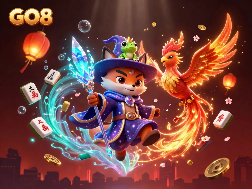Experience winnings at GO8 with a mystical 3D scene of magical characters and vibrant casino elements.