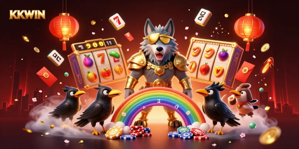 Engage with KKWIN’s vibrant casino scene featuring Odin, Ravens, and classic slot elements.