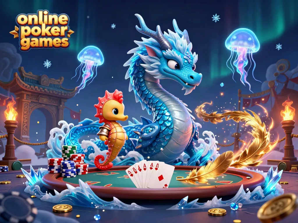 Engage in exciting online poker games with a vibrant scene of dynamic characters and thrilling elements.
