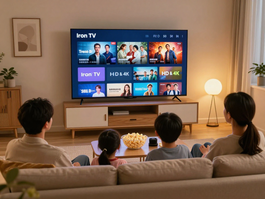 Profitez de l'expérience Iron TV avec des films et séries en HD dans un salon familial.