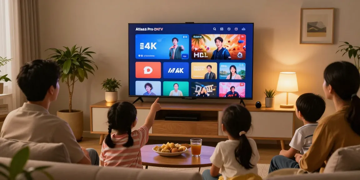 Expérience familiale avec Atlas pro ontv sur Smart TV offrant accès à des chaînes et films en HD.