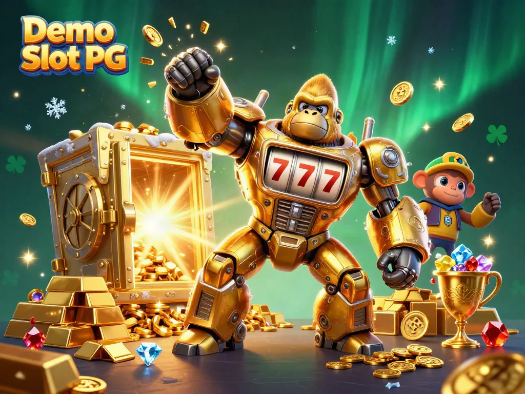 Engage in thrilling play with the Demo Slot PG featuring a vibrant 3D gorilla mech and explosive treasures.