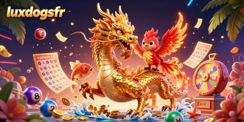 Experience the vibrant luck and thrill of luxdogsfr with a mythical dragon and coins