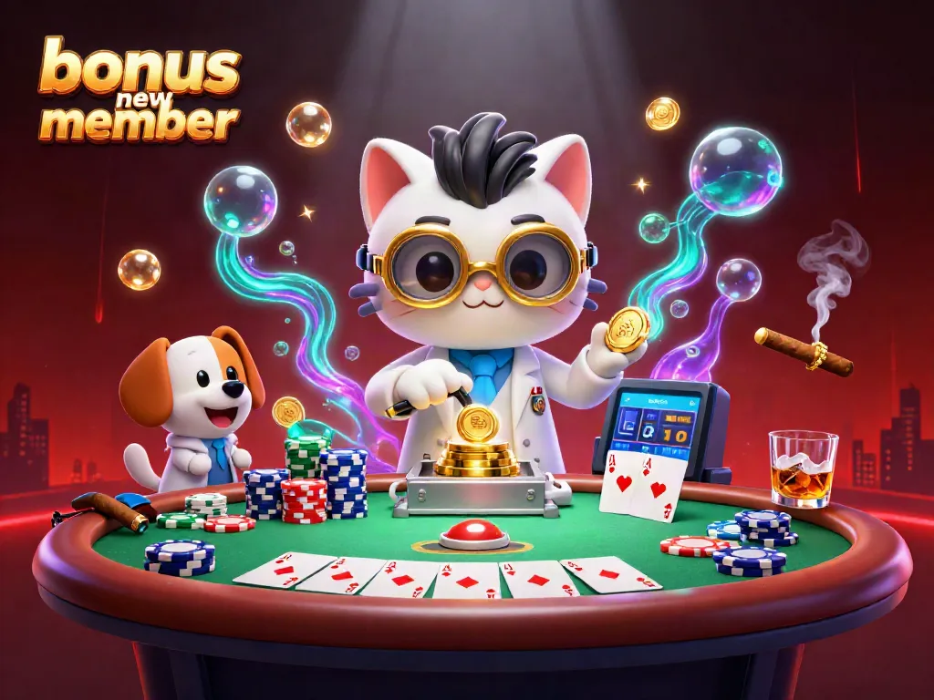 Engage with the thrilling bonus new member offer featuring lively characters in a vibrant casino setting.