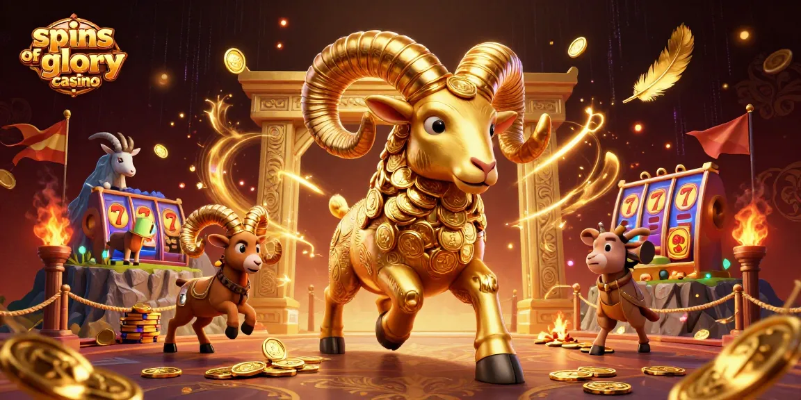 Engage in the thrill of spins of glory casino with a vibrant 3D illustration showcasing golden ram and exciting game elements.