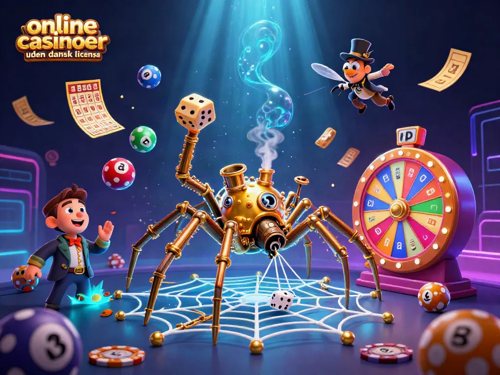 Play at online casinoer uden dansk licens with engaging visuals of steampunk-themed characters and dynamic gambling elements.